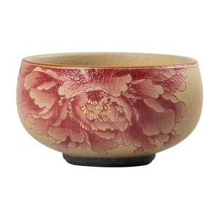 牡丹花青花火石红茶杯陶瓷主人杯单杯个人专用高档复古品茗杯茶盏