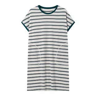 SCHIESSER舒雅女士纯棉亲肤横条纹圆领宽松连衣裙家居服睡裙
