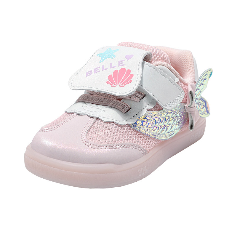 百丽童鞋2026春女童幼小稳步鞋网面透气运动鞋美人鱼软底休闲鞋