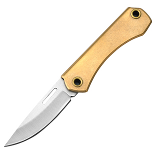 大马士钢黄铜柄折叠刀快递开箱小刀便携拆快递迷你折刀钥匙扣挂件
