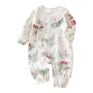婧麒新生婴儿衣服春秋纯棉连体衣