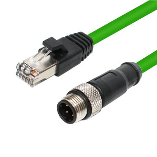 M12转RJ45工业以太网线直头弯头4针公头D编码传感器线缆兼容SICK