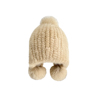 水貂毛皮草帽子女士冬季加厚保暖护耳帽貂皮编织百搭狐狸毛球帽子