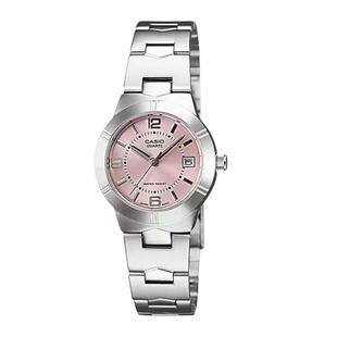 卡西欧手表女士樱花粉时尚简约学生款防水石英小银表LTP-1241D-4A