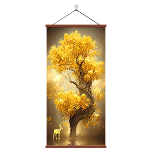 发财树入门玄关装饰画高端走廊过道大气好寓意挂画新中式招财壁画