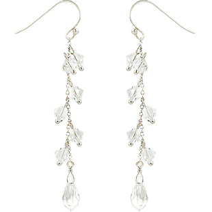 奥地利施家冰透水滴水晶通体925银耳环清爽闪亮长显瘦蚊香盘耳夹