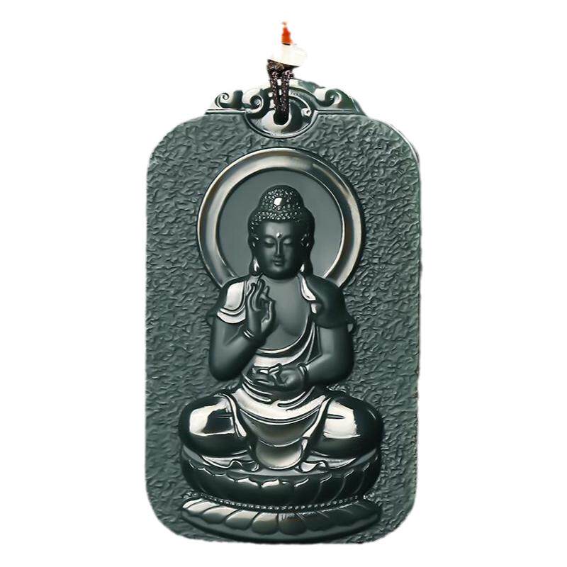 新疆和田玉塔青玉十二生肖守护神本命佛玉佩牌吊坠挂架双面精雕