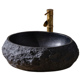 洗手盆户外庭院现代轻奢人造石台上盆单盆创意黑色高级感艺术台盆