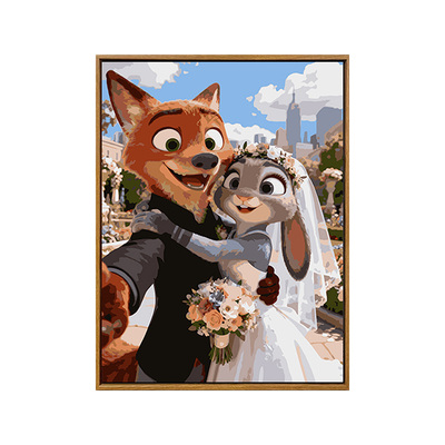 朱迪尼克情侣diy数字油画填涂色手工绘疯狂动物城2周边油彩装饰画