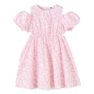 安奈儿童装女童短袖连衣裙夏新款清新纯棉泡泡袖碎花裙子