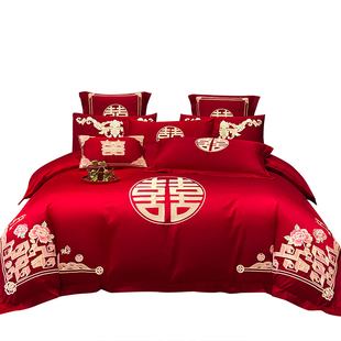 婚庆四件套婚嫁新婚床品刺绣被套红色结婚礼婚房婚床喜庆中式套件