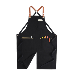 纯棉帆布工作围裙开衩咖啡发型花艺师酒吧餐厅奶茶烘焙店印logo字