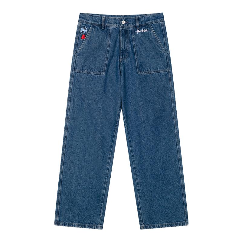 MindError ME Logo Jeans 小象刺绣复古水洗宽松直筒滑板牛仔长裤