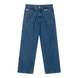 MindError ME Logo Jeans 小象刺绣复古水洗宽松直筒滑板牛仔长裤
