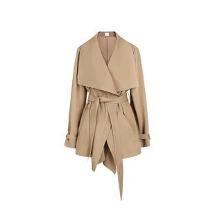 5werk同款北川景子古早风衣 荷叶领短款大翻领风衣外套女休闲上衣