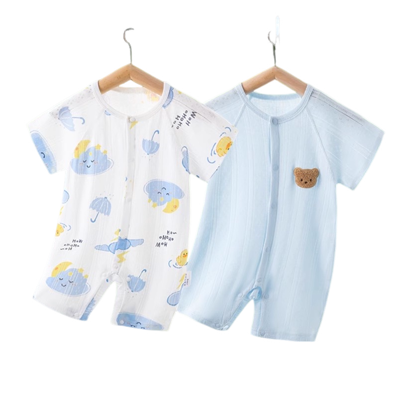 2件 0-18月新生婴儿衣服夏季薄款男女宝宝夏装连体衣短袖哈衣爬服