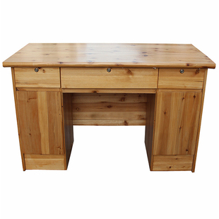 杉木带抽屉柜子办公桌中式原木色书桌办公台子实木家用单人写字台