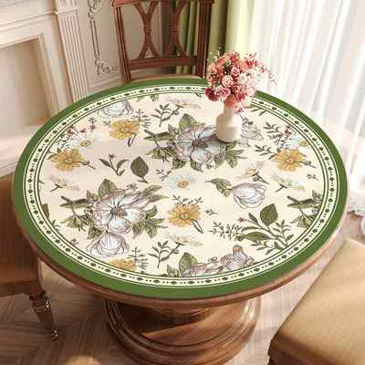 美式植物花卉圆桌桌垫餐桌茶几垫防水新款2025感轻高级奢防油桌布