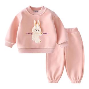 宝宝加绒加厚卫衣套装男女儿童保暖外穿秋冬季婴儿两件套秋冬衣服