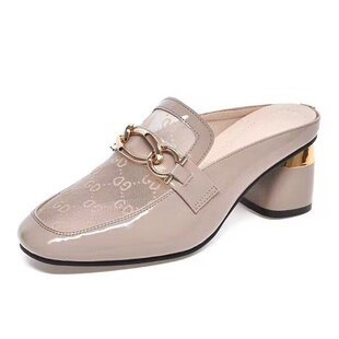 网纱半拖鞋女包头2026年新款春夏季半托中跟粗跟外穿凉拖鞋女增高