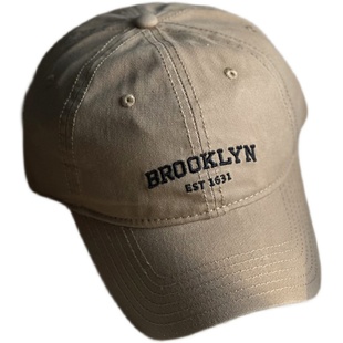 美式学院风Brooklyn字母弯檐软顶棒球帽春夏季男女复古水洗鸭舌帽
