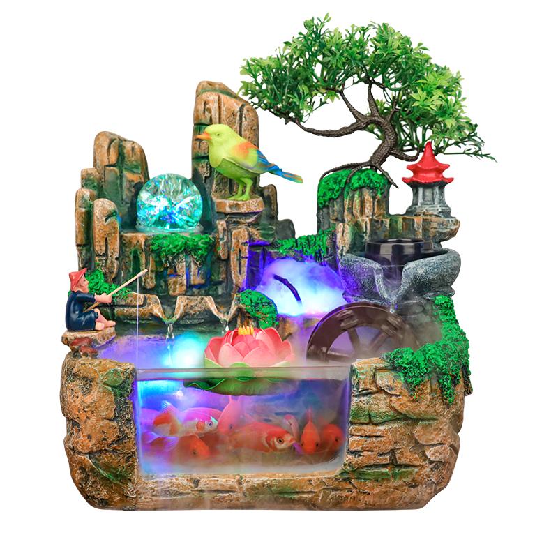 假山流水喷泉鱼缸循环水招财风水轮加湿器客厅装饰品办公室小摆件