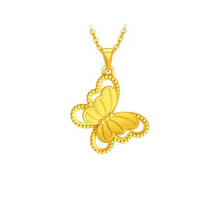 周大生黄金吊坠镂空小仙蝴蝶项链计价送女友老婆妈妈节日生日礼物