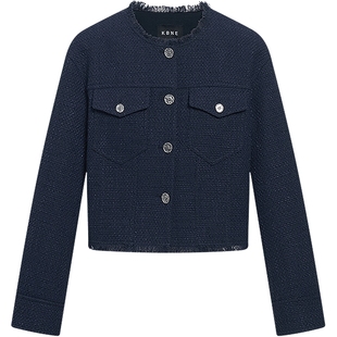 KBNE小香风外套女秋季2026新款超火减龄休闲百搭蓝色短款韩系上衣