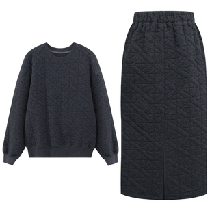 孙文秀studio绗棉套装懒人穿搭卫衣半裙松紧腰秋冬休闲套装圆领女