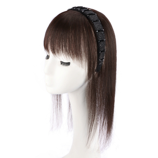 珍发丝假发片发箍刘海一体真发遮白发自然前额空气刘海头顶补发片