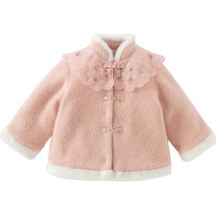 戴维贝拉儿童棉服冬装新款女童国风雪貂绒外套女宝宝新年衣服童装