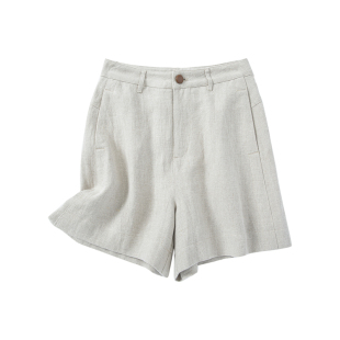 YANGLE_白色短裤女2025新款夏外穿老钱风宽松休闲高腰直筒亚麻裤