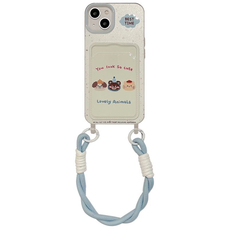 启乾 泼墨猫咪狗狗腕带iPhone16/15手机壳适用苹果14/13promax卡包卡套插卡12/11手提链条挂绳可爱卡通新款