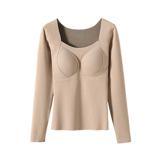 石墨烯磨毛保暖内衣女2025冬季带胸垫打底衫加绒加厚无痕长袖上衣