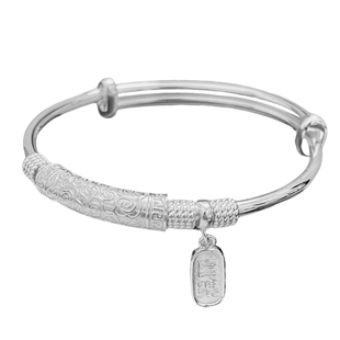 祥云银手镯妈妈款9999纯银镯子带吊坠女士实用银饰生日礼物送妈妈