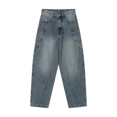 MindError复古拼接弯刀牛仔裤