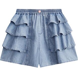 爱法贝牛仔短裤裤子夏季女童花边轻薄牛仔短裤俏皮裤子