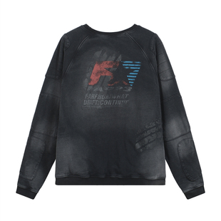 FAR.ARCHIVE重工盔甲水洗做旧赛车F星字母男女宽松垫肩双层卫衣潮