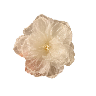 清冷感～超仙网纱白色花朵发夹女刘海侧边夹发饰春夏发卡海边头饰