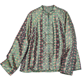 菲伊唐冬新品真丝蜀锦唐装女夹棉上衣新中式复古改良立领短外套女