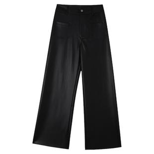 PAPERLLL辛间黑色高级感皮裤女2025新款冬款加绒高腰显瘦阔腿裤