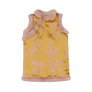 大耳象女童毛条旗袍裙冬款宝儿夹棉新中式拜年服保暖加厚连衣裙子