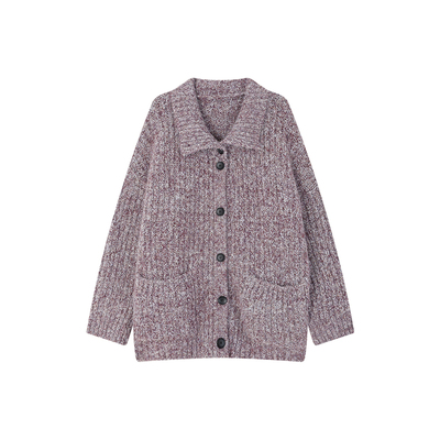 姜雯慵懒风翻领绵羊毛针织开衫