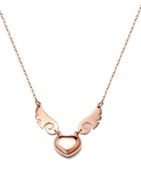 翅膀爱心项链 女钛钢锁骨链气质简约学生日韩版18K玫瑰金森系饰品