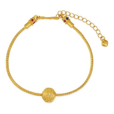 亚一黄金足金祥云如意纹串珠5D饱满立体吉祥好运闪耀锆石情人送礼