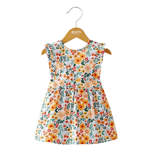 夏季纯棉外穿女宝宝罩衣碎花系带胸前防水层防脏反穿衣儿童围兜
