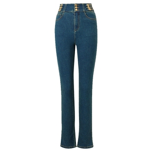 【奥莱】MAXRIENY精致复古水洗色牛仔裤铅笔裤高腰裤子