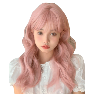 一口喵网红假发女长卷发发粉色jk日常逼真修脸lolita自然全头套式