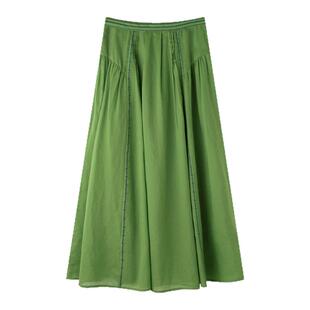 【7/7 20点新品9折】solighter法式苎麻明线绣花高腰半身裙女夏季