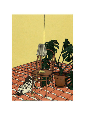 复古潮流插画ins卡通猫人物海报宿舍墙贴卡片客厅卧室床头装饰画